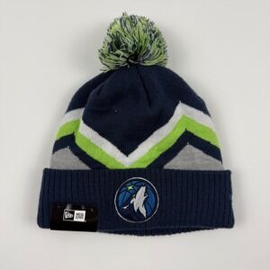 New Era Minnesota Timberwolves NBA Pom Beanie Navy Lime Green Chevron OSFM NEW